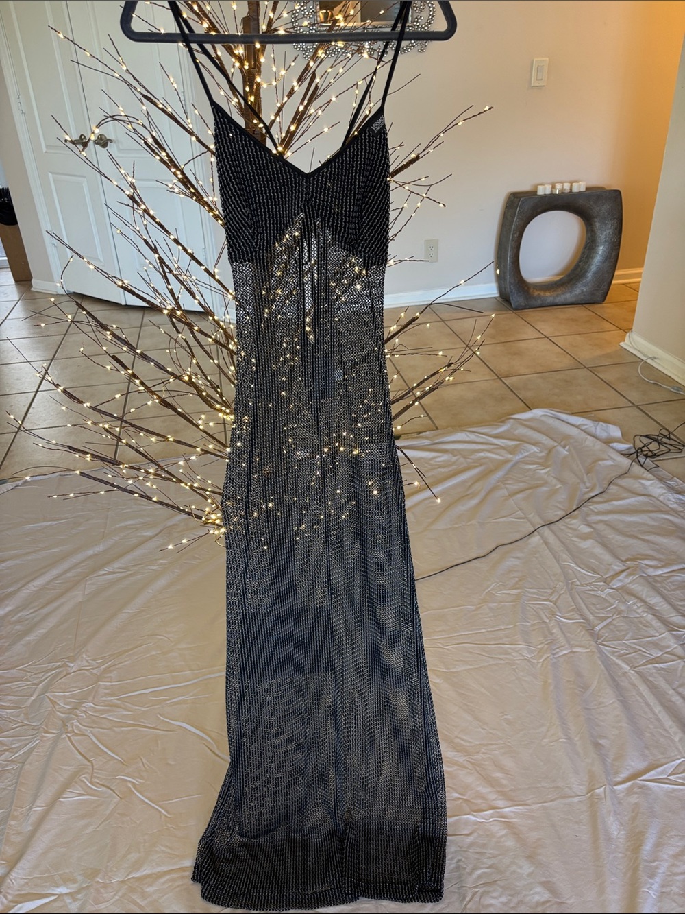 Vintage Versace Jeans Couture collection Black and  Silver Mesh maxi dress